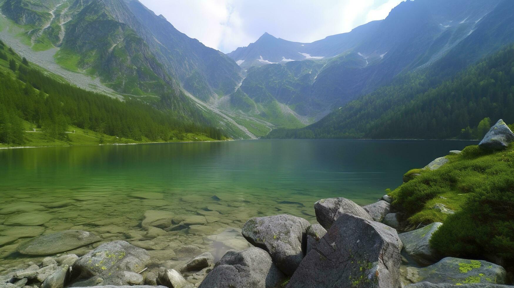 reflexion av berg räckvidd i sjö, stor teton nationell parkera, generera ai foto