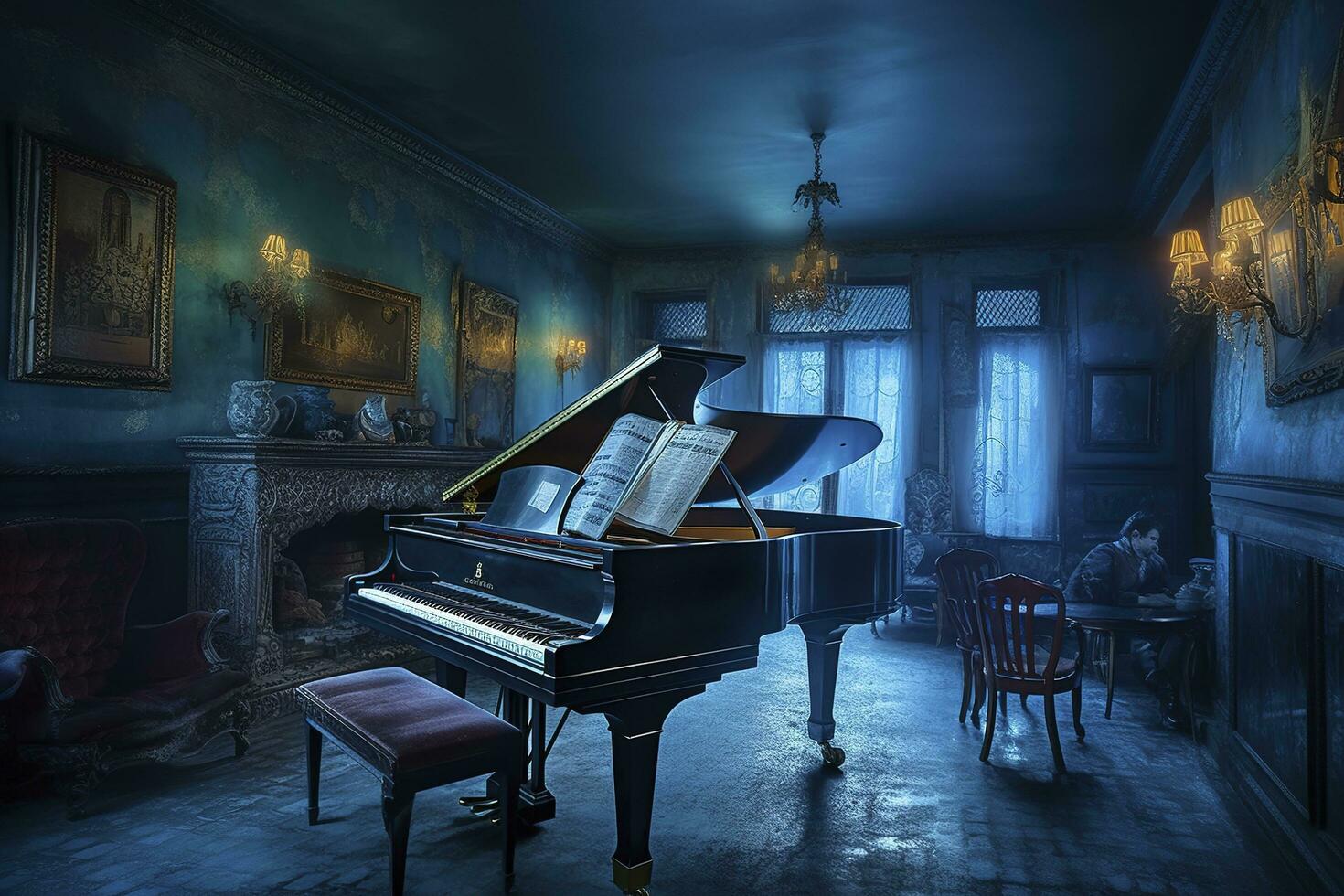 ung kvinna, man spelar de piano inomhus , generera ai foto