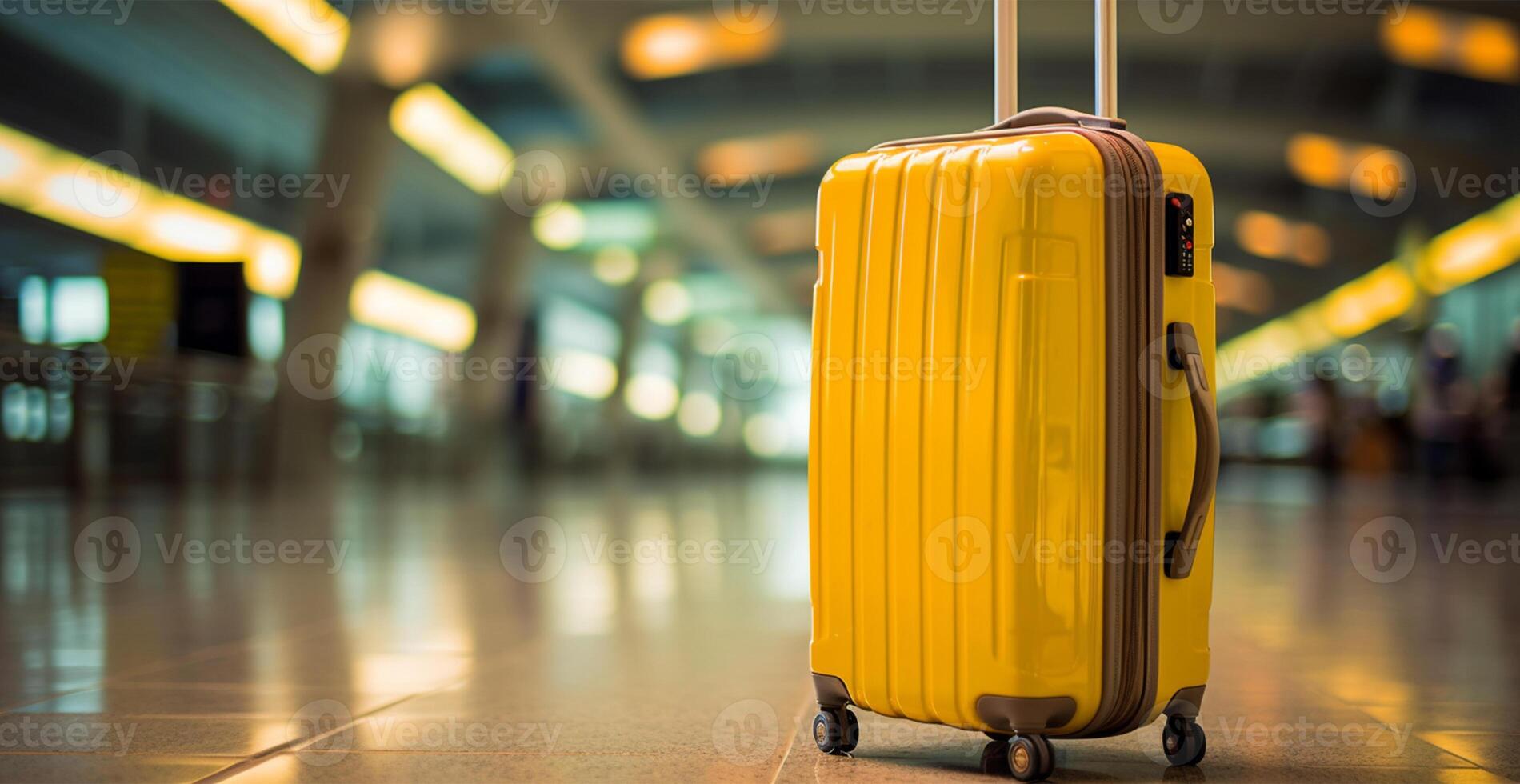 gul resväska, bagage på de flygplats - ai genererad bild foto