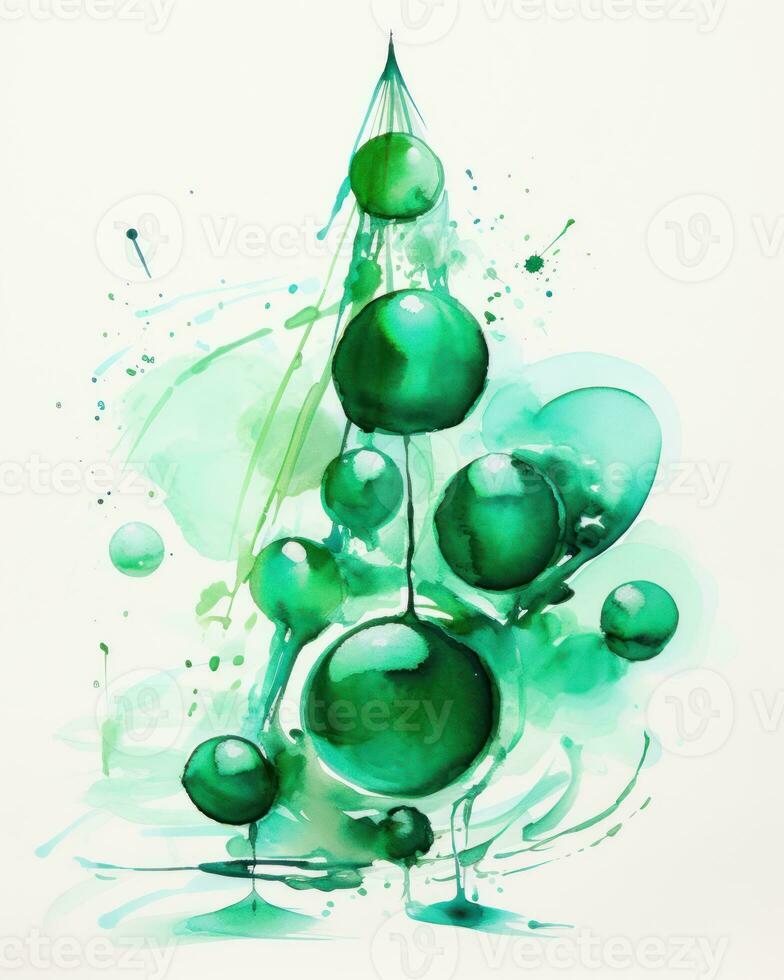 grön vattenfärg jul träd. illustration ai generativ foto