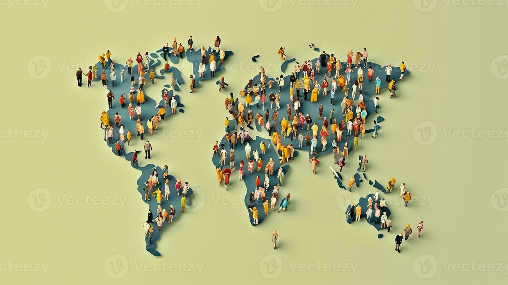 värld Karta befolkning med människors bakgrund. generativ ai. foto