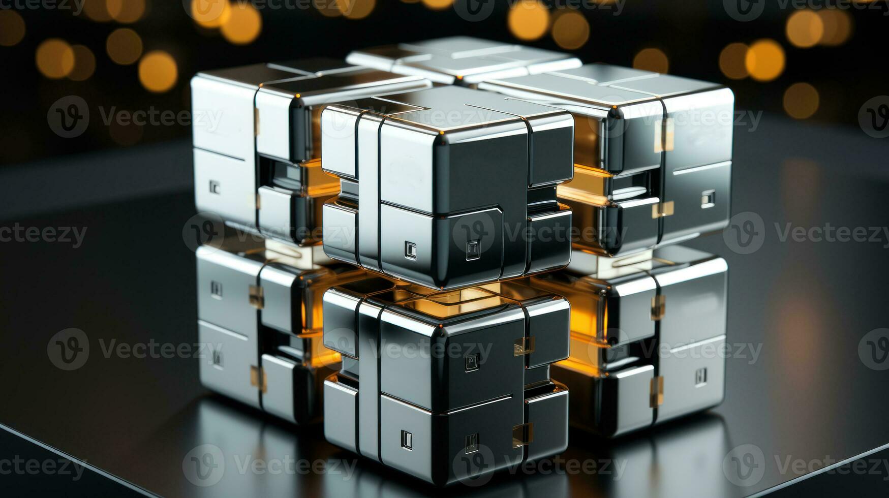 abstrakt av kuber med guld element. teknologi bakgrund. generativ ai. foto