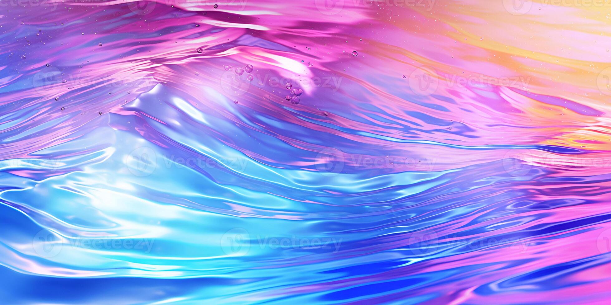 hologram vatten vågor textur. lutning abstrakt bakgrund. holografiska regnbåge folie. metall flytande mönster. regnbågsskimrande folie effekt textur. pärlemorskimrande lutning. ai genererad foto