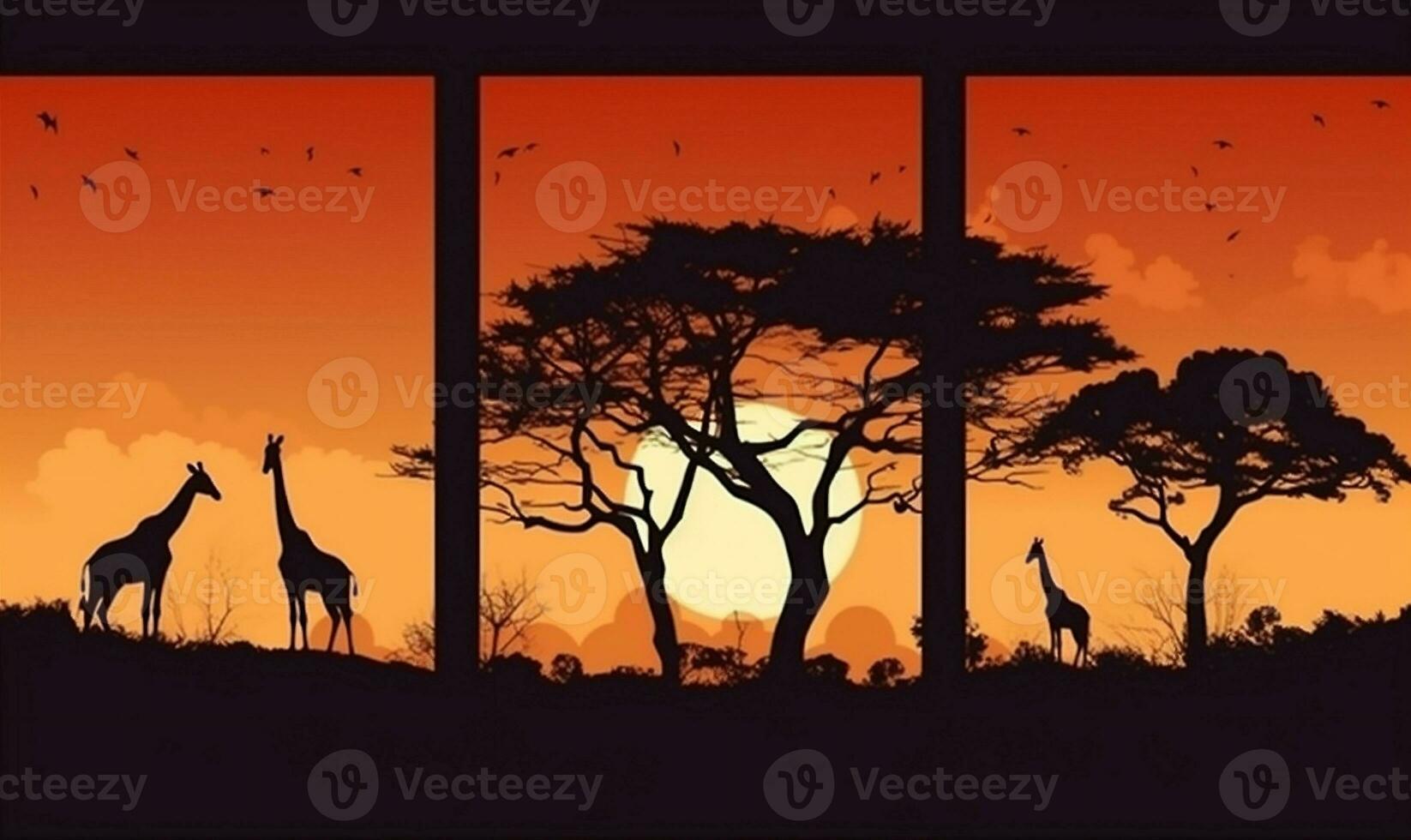 solnedgång vild djur- safari elefant vilda djur och växter silhuett natur afrika giraff. generativ ai. foto