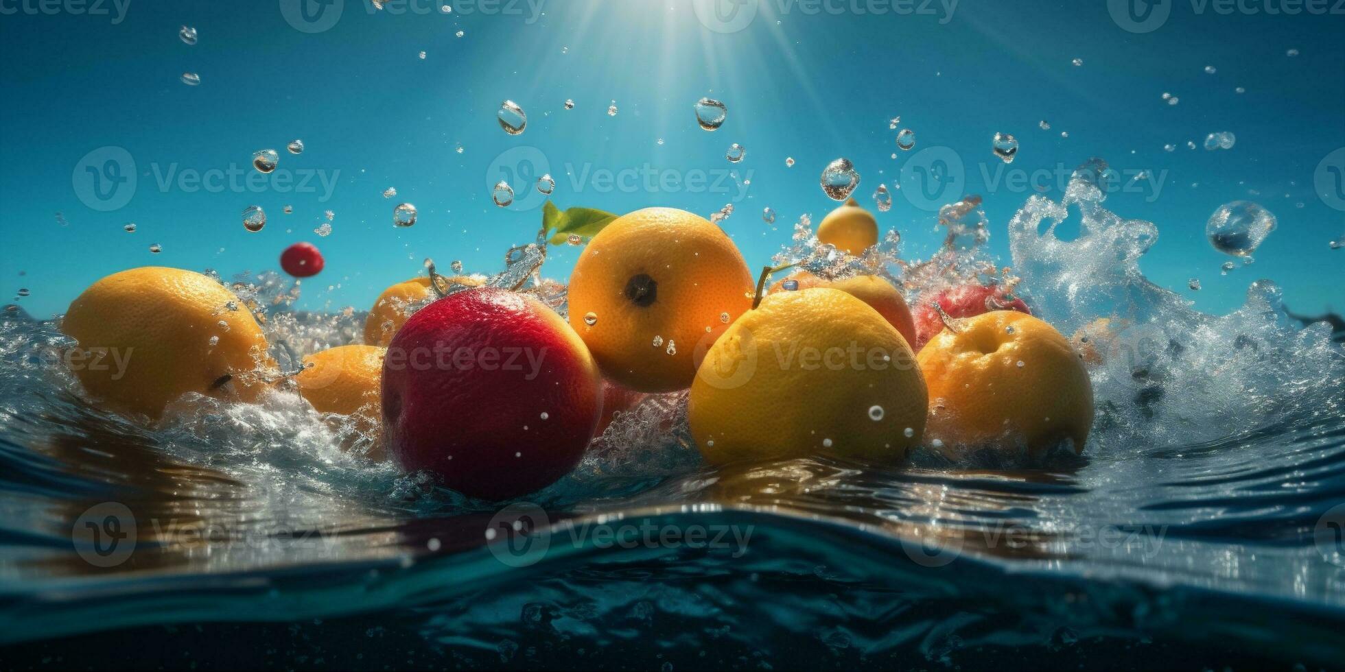 färsk jordgubb vitamin frukt släppa vatten naturlig grön friska bakgrund mat. generativ ai. foto