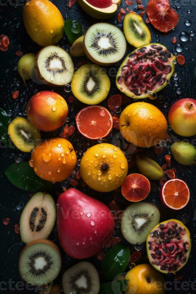 jordgubb släppa friska vatten vitamin tropisk mat grön färsk frukt bakgrund. generativ ai. foto