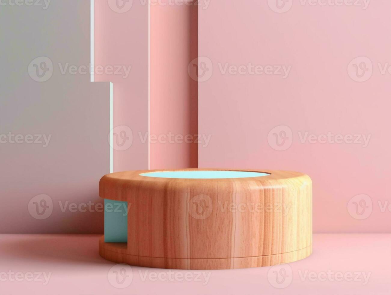 trä- naturlig podium eller piedestal för visa produkt minimal lyx design bakgrund 3d framställa skapas med generativ ai foto