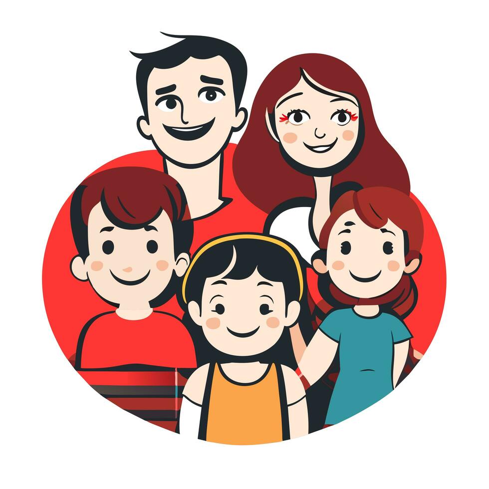 Lycklig familj far, mor och barn söt hand dragen mönster vektor illustration design linje teckning. foto