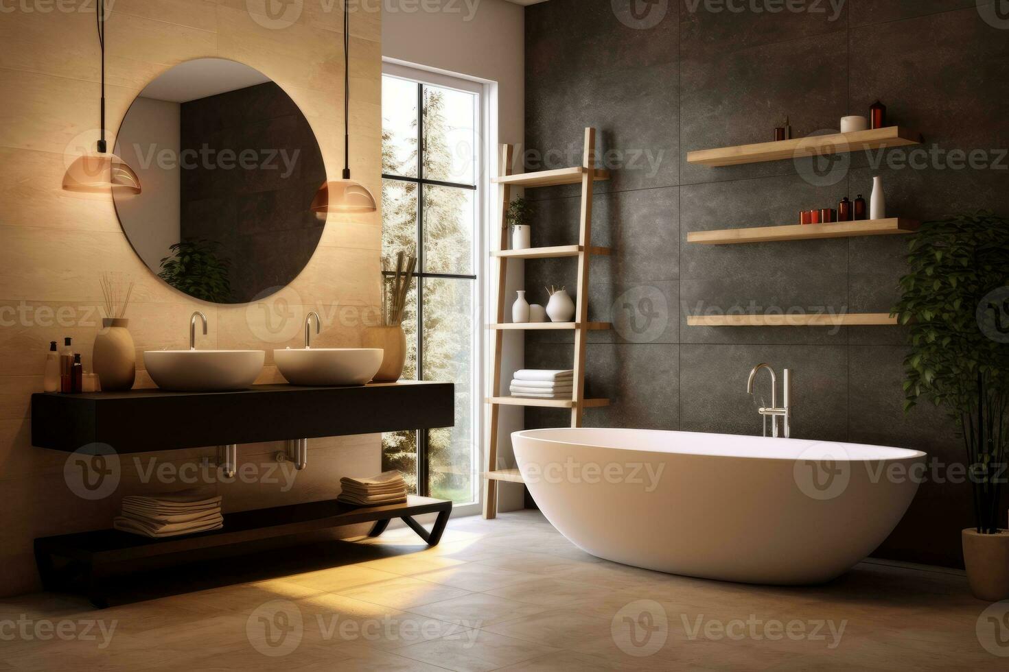 ai generativ Foto av en lyx modern design badrum