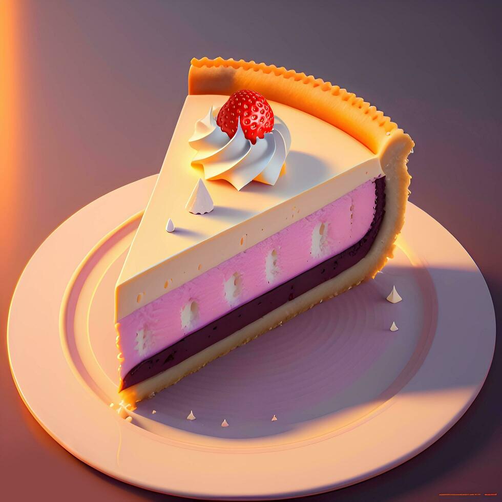 3d tolkning realistisk choklad jordgubb cheesecake. generativ ai foto