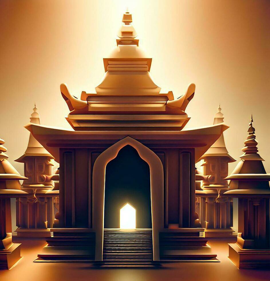ai generera Foto 3d illustration av en tempel med en Port i de mitten