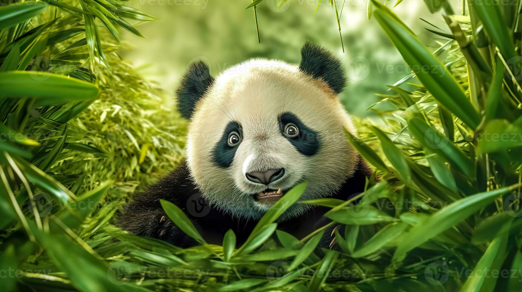 panda i bambu skog i natur, baner tillverkad med generativ ai foto