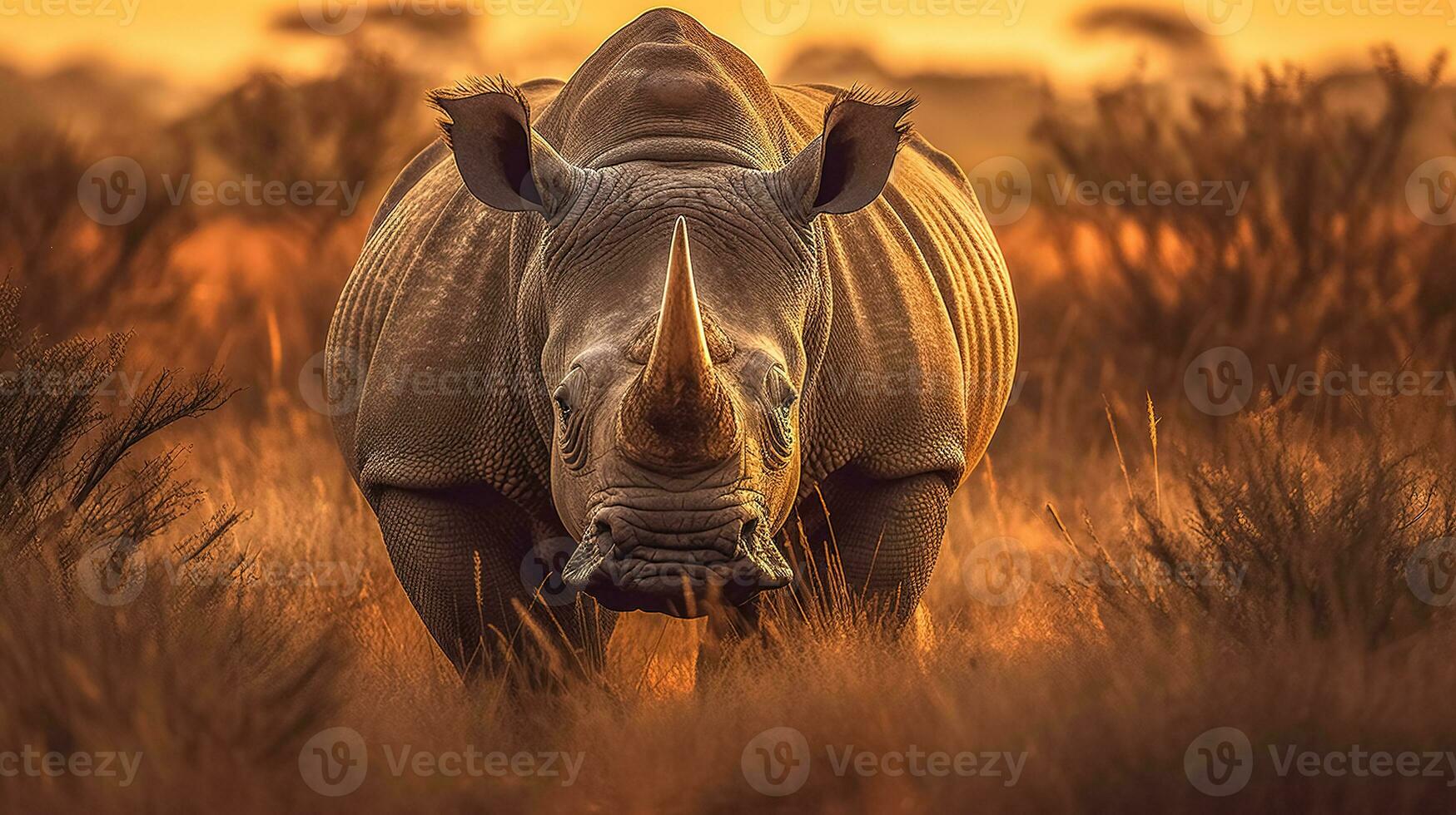 noshörningar i de afrikansk savann, endangered djur- arter, baner tillverkad med generativ ai foto