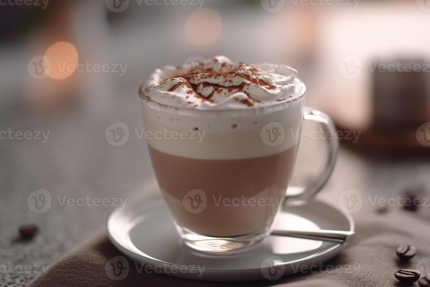 kyld kaffe med en choklad vrida, närbild skott, ai genererad foto