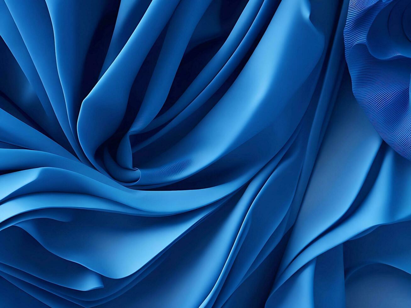 3d framställa, abstrakt bakgrund med vikta textil- krås, blå trasa makro, vågig mode tapet skapas med generativ ai teknologi foto