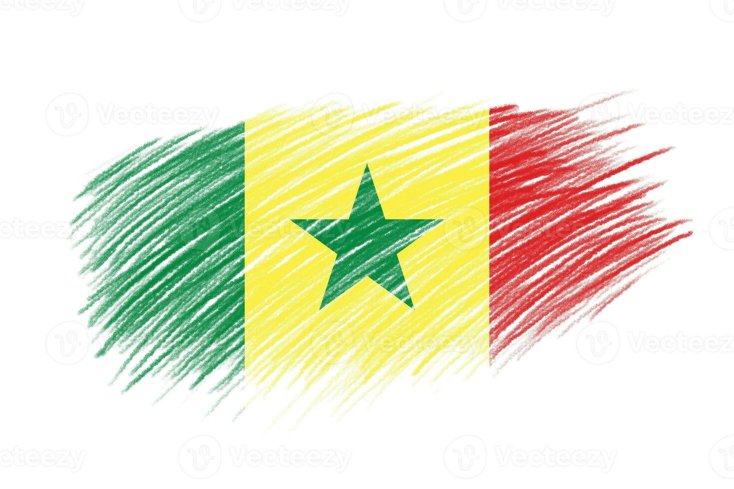 3d flagga av senegal på årgång stil borsta bakgrund. foto