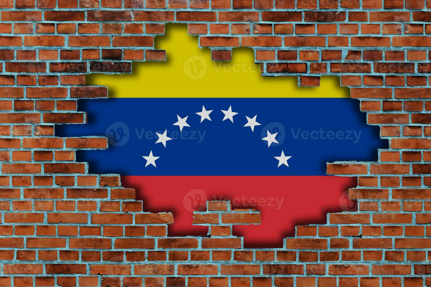 3d flagga av venezuela Bakom de bruten gammal sten vägg bakgrund. foto