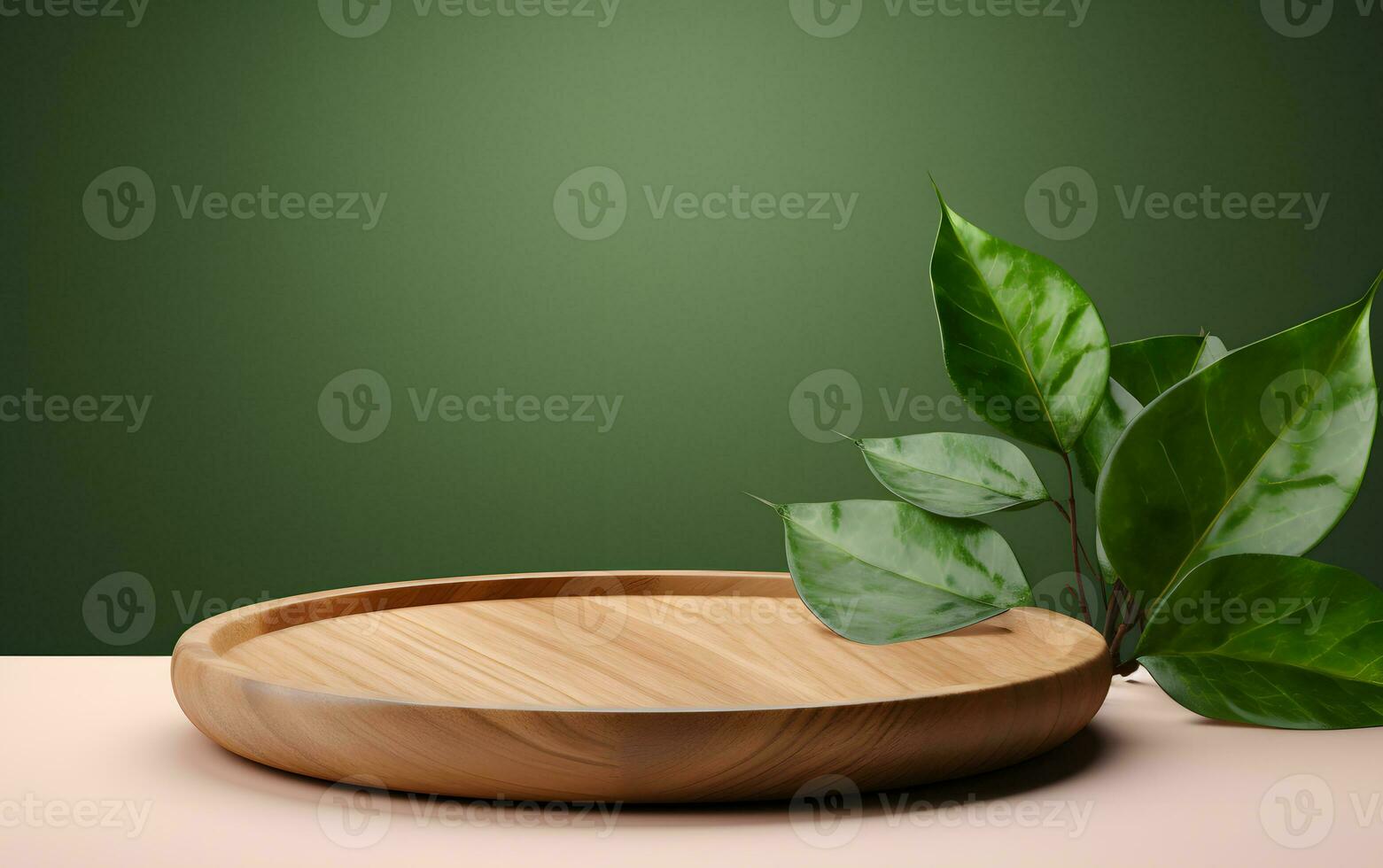 enkel trä produkt visa podium för kosmetisk produkt med grön natur trädgård bakgrund foto