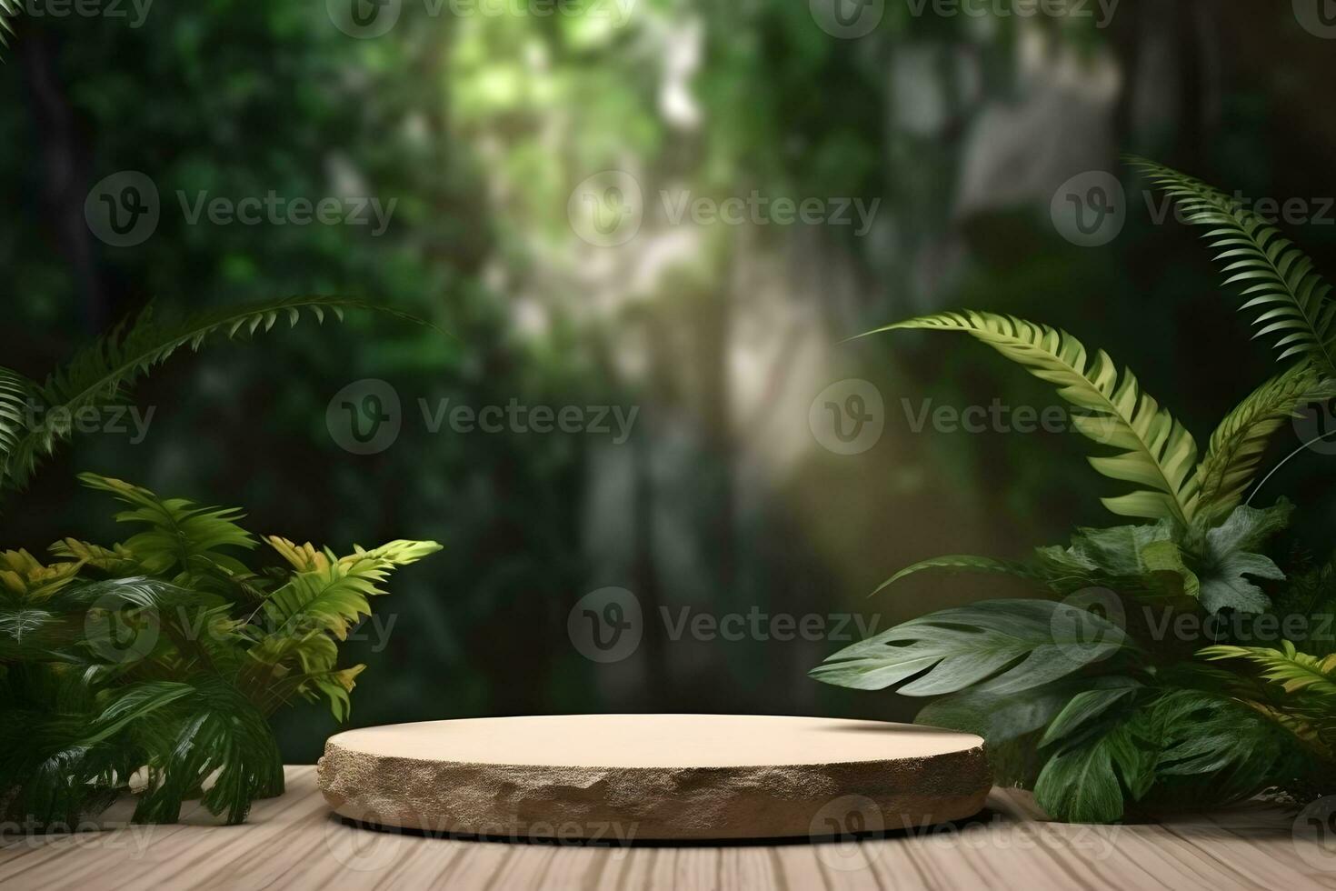 zen podium, natur bambu bakgrund. ai genererad. foto