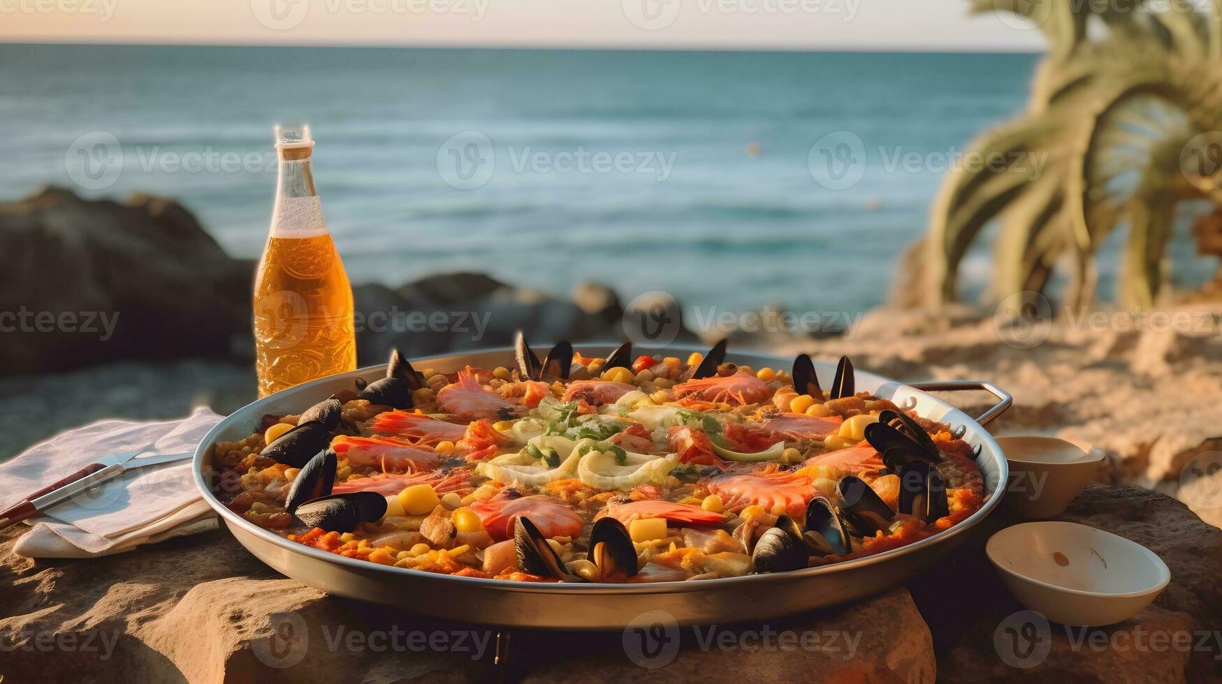 spanska paella. ai genererad. foto