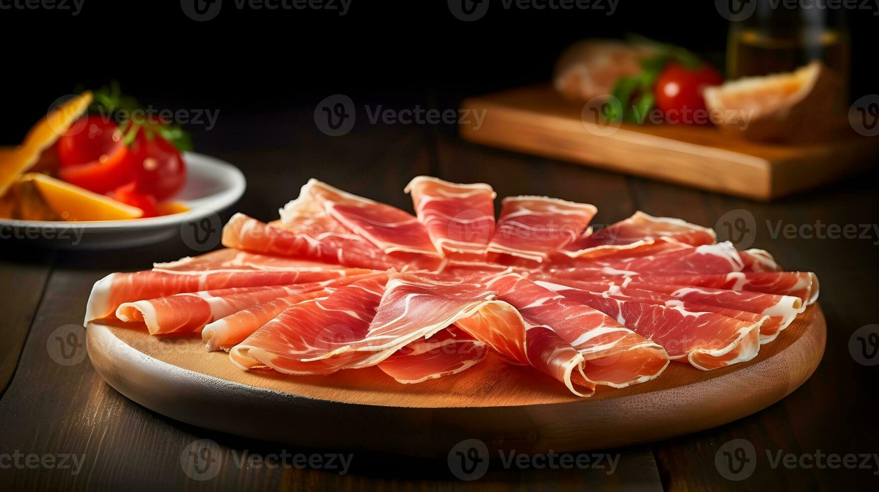 italiensk skinka crudo eller jamon med rosmarin. rå skinka. foto