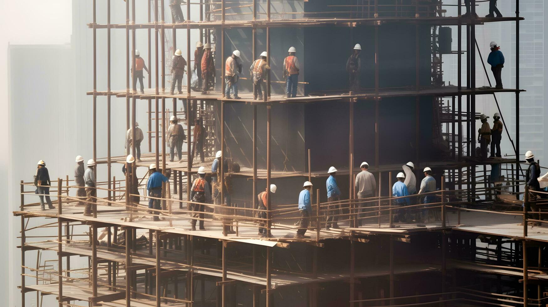 konstruktion arbetare arbetssätt på modern byggnader. foto