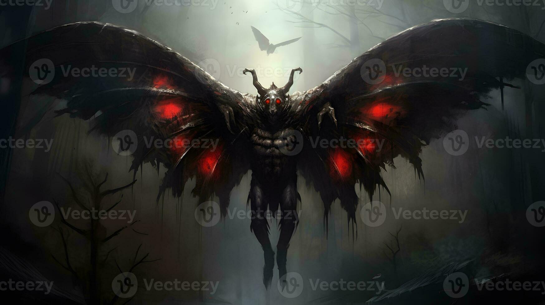 mothman över de små amerikan stad. illustration baserad på de urban legend av punkt trevlig. foto