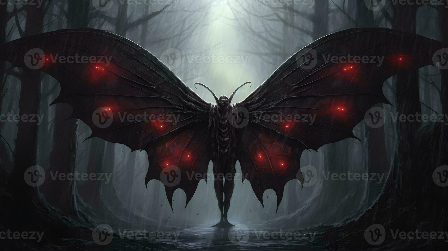 mothman över de små amerikan stad. illustration baserad på de urban legend av punkt trevlig. foto