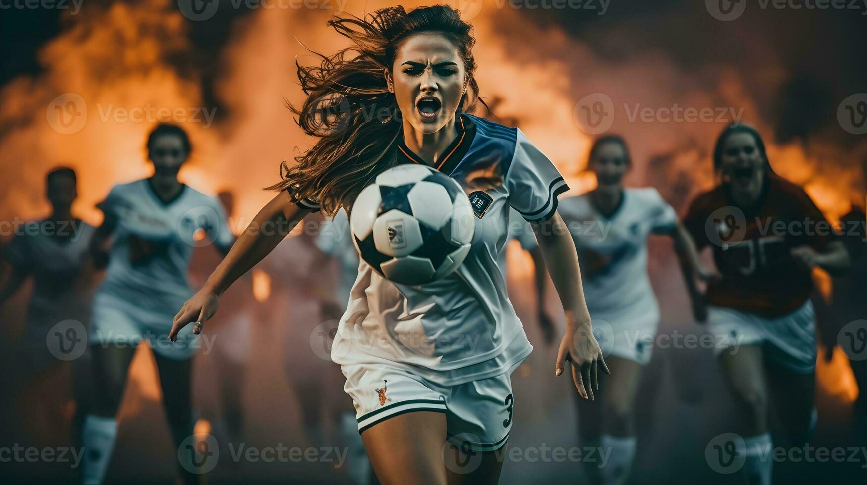 kvinna fotboll fläkt fira de seger av henne team. fotboll kvinna. foto