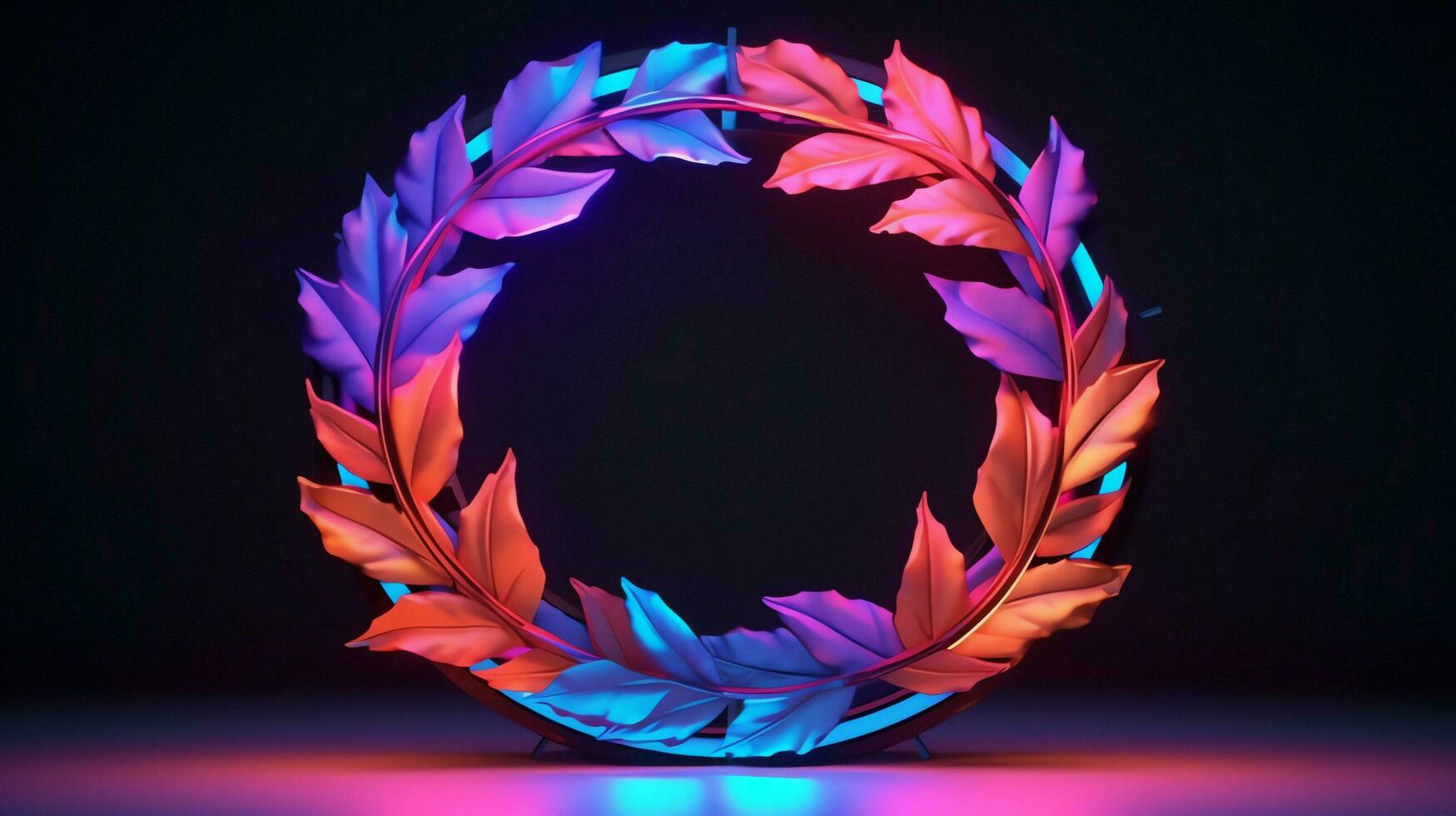 realistisk löv med neon ram bakgrund. ai genererad foto