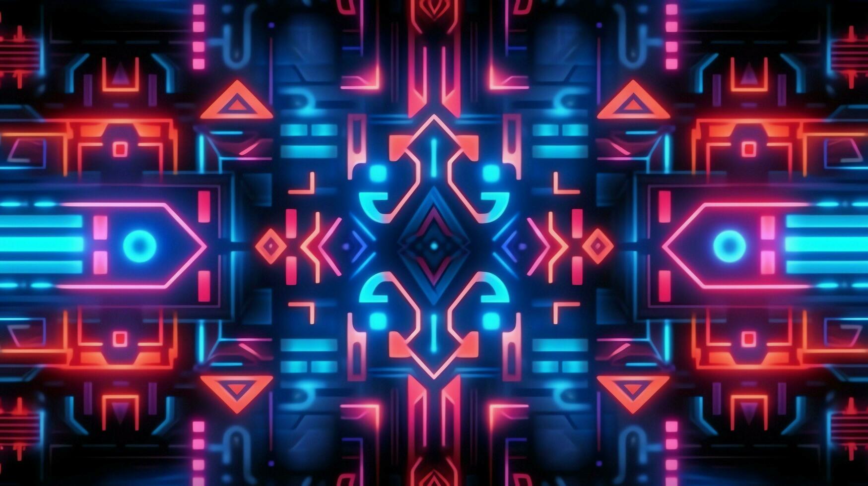 abstrakt neon ljus lysande linjer, aztek mayan stil mönster design illustration . ai genererad foto