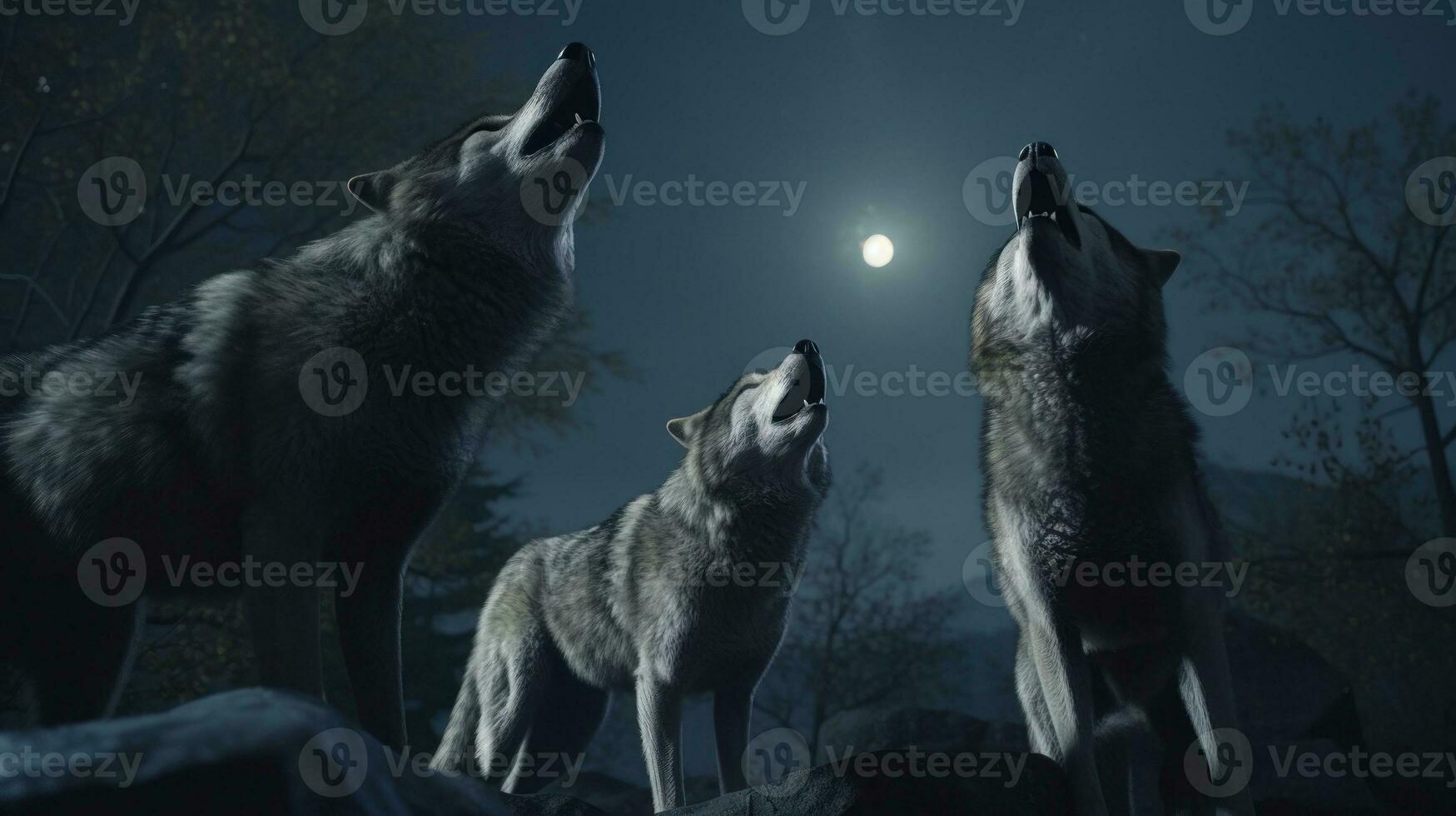 de kusligt ylande av vargar på en full måne natt foto