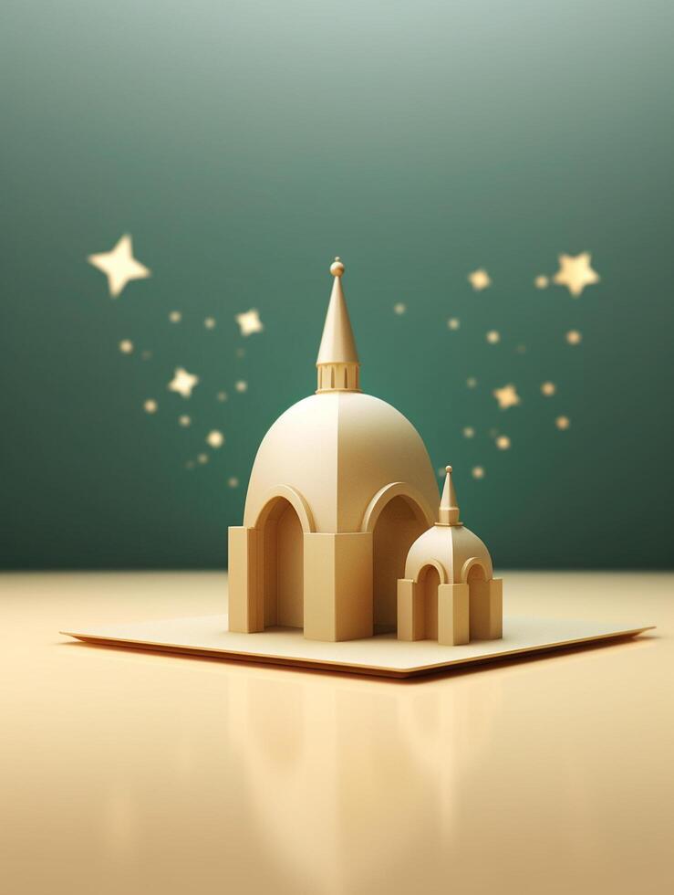 islamic söt 3d moské för ramadan och eid hälsning bakgrund ai generativ foto