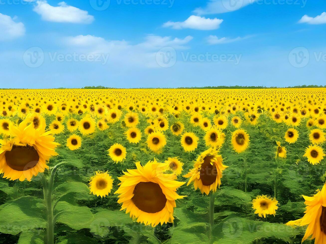 en enorm fält av blomning solrosor genererad förbi ai foto