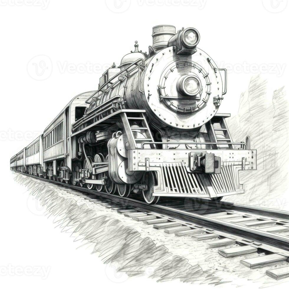 gammal årgång tåg tuffar längs ai genererad foto