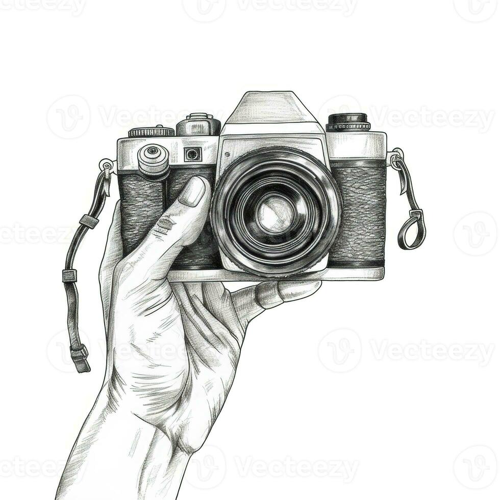 kärlek par av händer innehav en kamera ai genererad foto