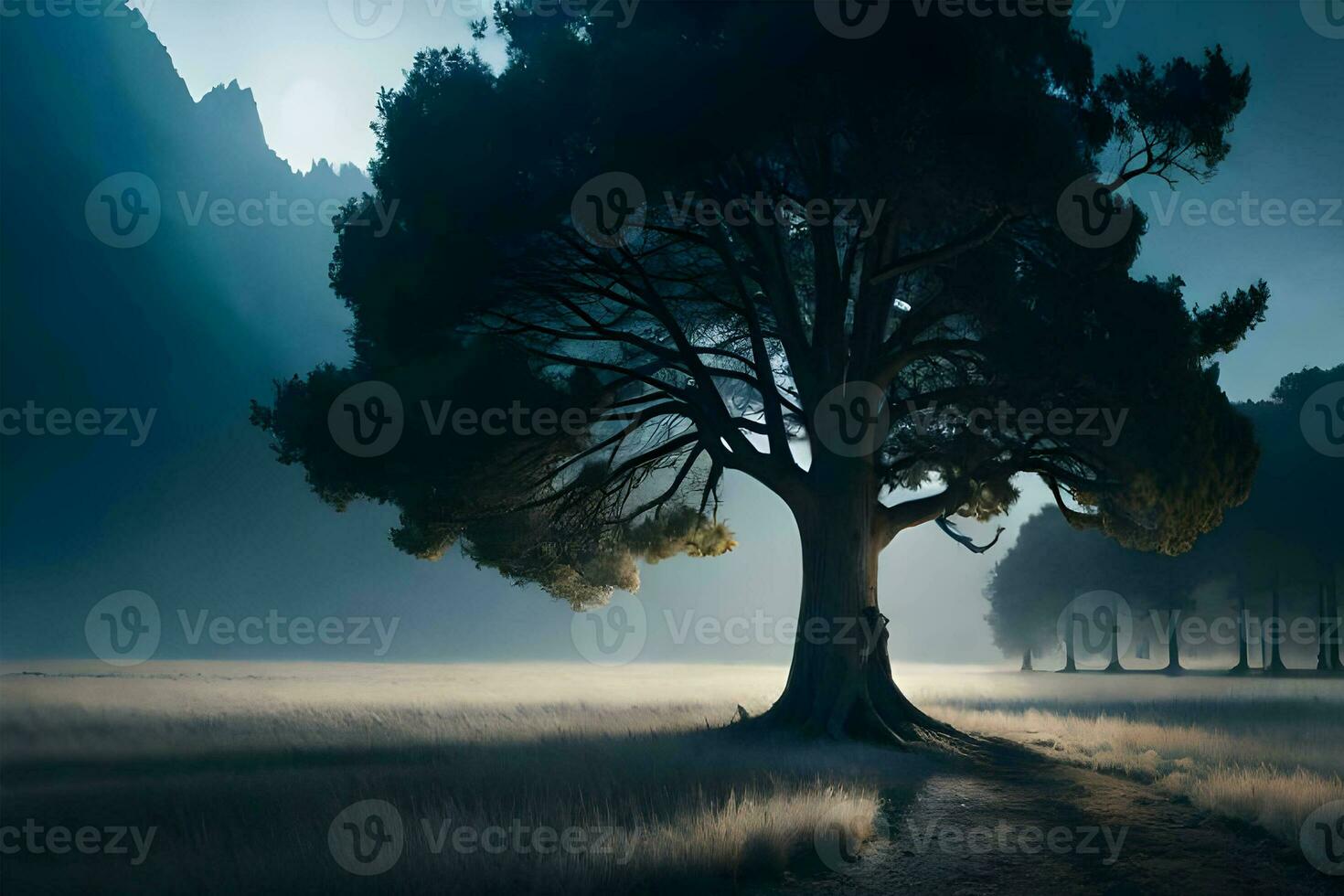 de fantastisk landskap av de gammal träd. generativ ai. foto