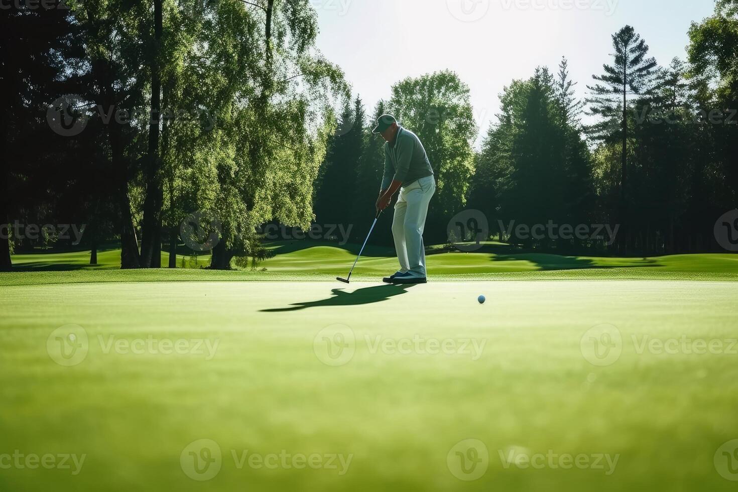 en golf spelare på de grön skapas med generativ ai teknologi. foto