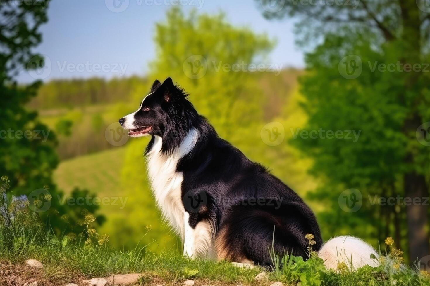 porträtt av en söt gräns collie hund skapas med generativ ai teknologi. foto