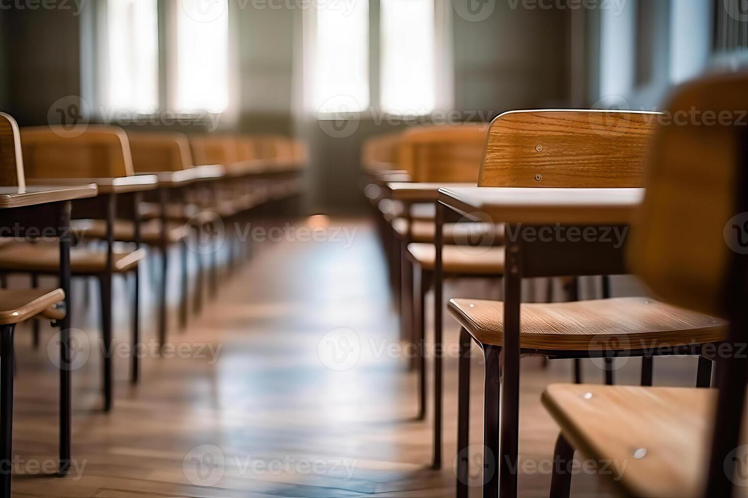 pedagogisk miljö - skola skrivbord och stolar för studerande Framgång - generativ ai foto