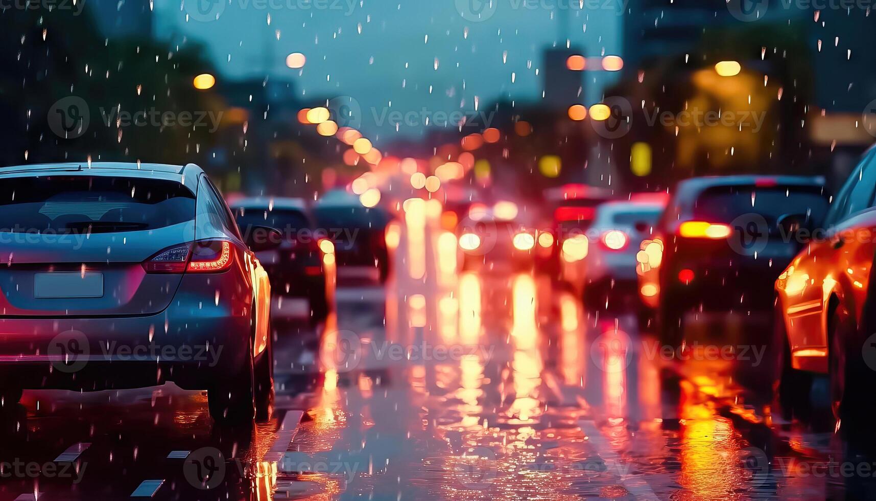 rusa timme regn - vibrerande bil trafik i en stor stad - generativ ai foto