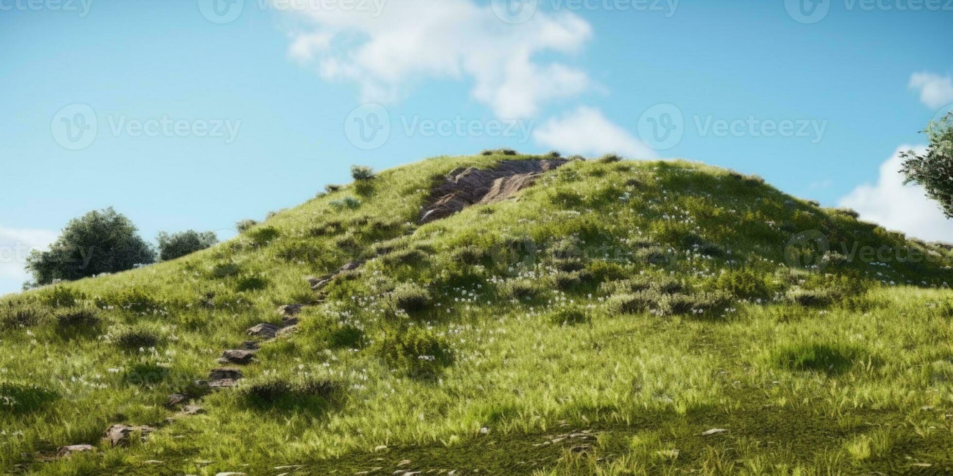 grön kullar och dalar natur bakgrund, ai genererad foto