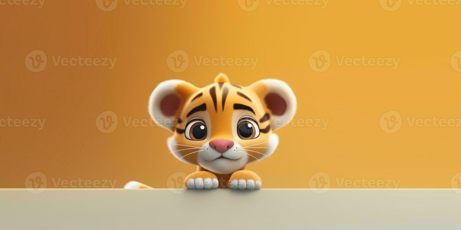 bebis tiger söt djur- lera tecknad serie animation, ai genererad foto