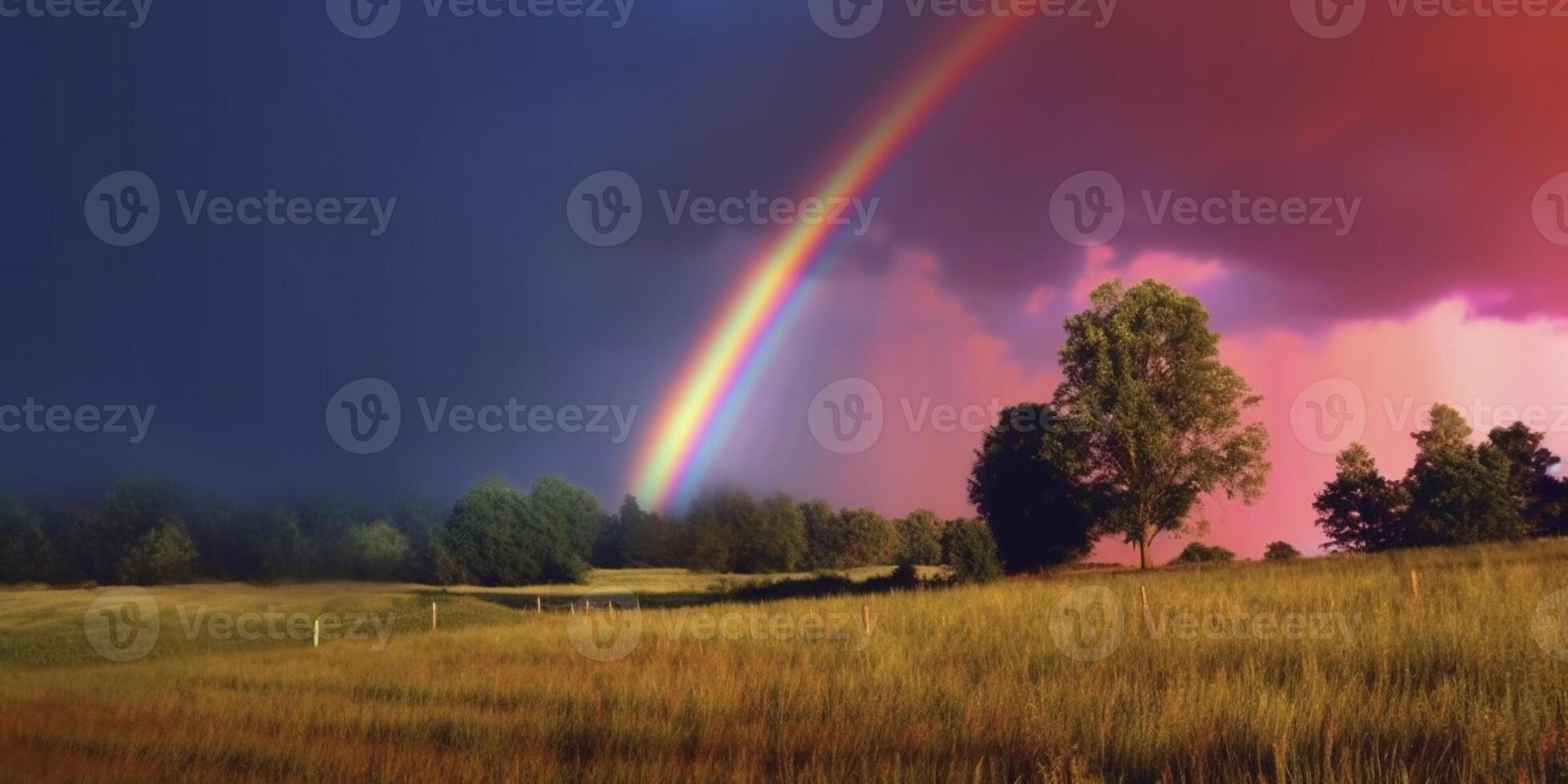 regnbåge och färgrik himmel, ai genererad foto