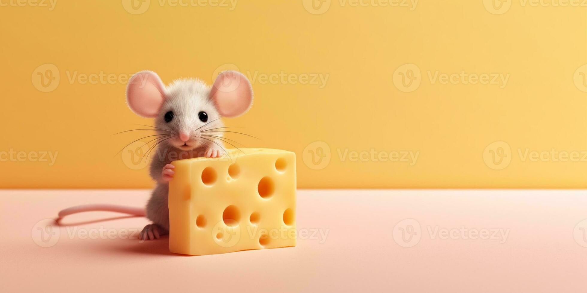 liten mus och ost tecknad serie animation, ai genererad foto