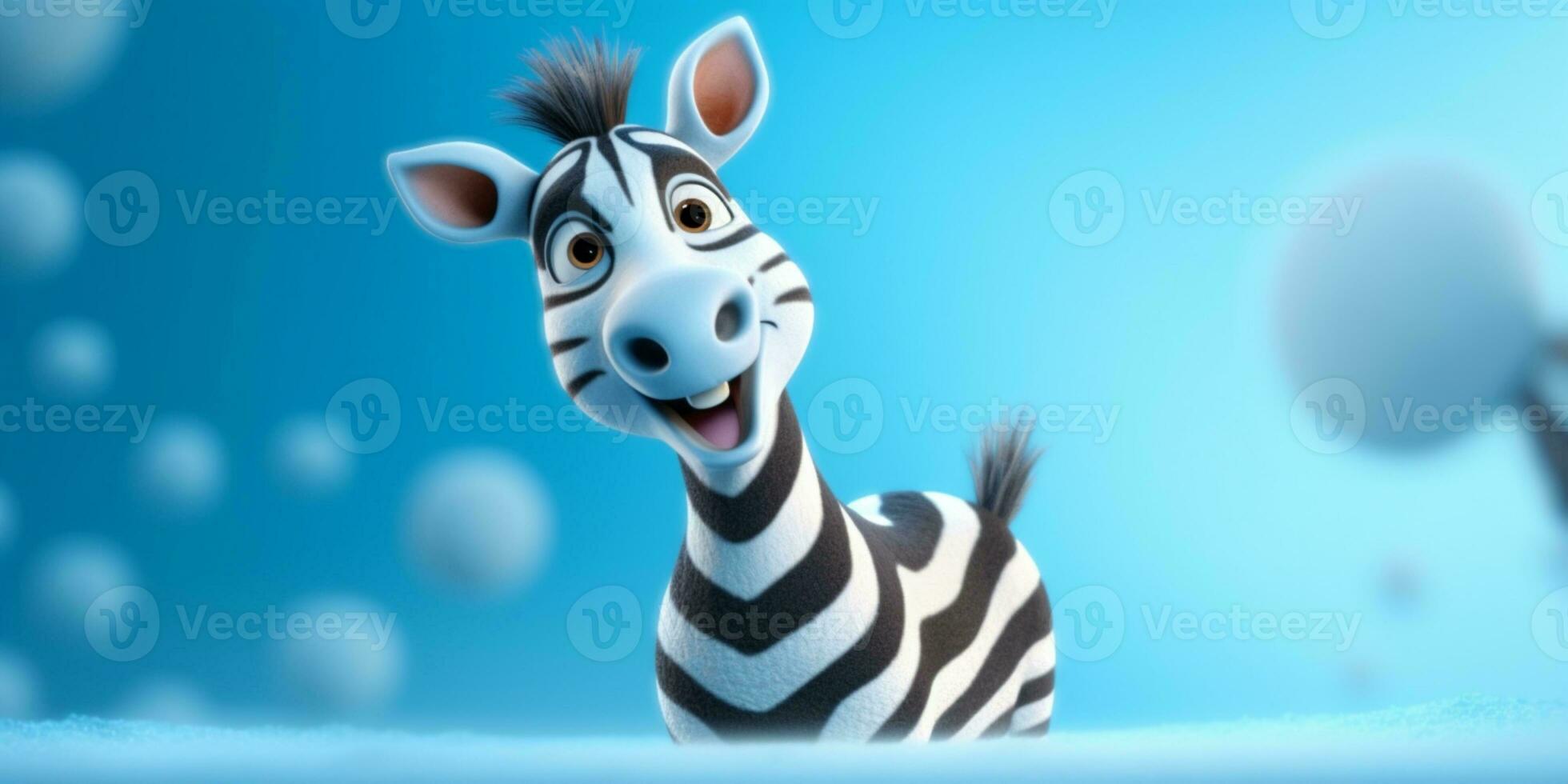 leende liten zebra tecknad serie animation, ai genererad foto