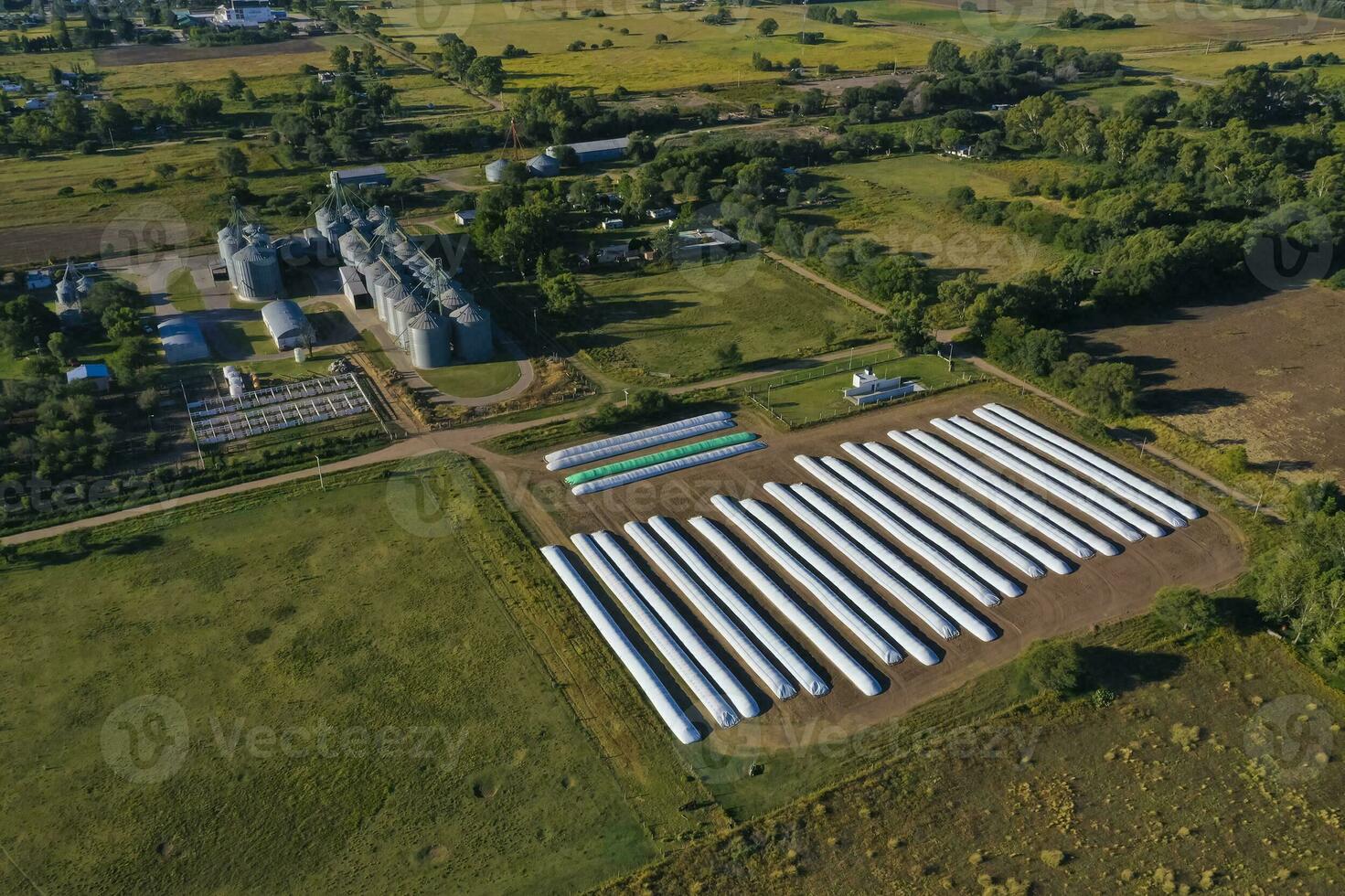 silo väska fylld med soja bönor, la pampa provins, patagonien, argentina. foto