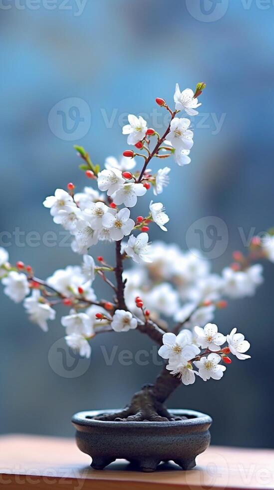 bonsai körsbär blomma blomma tapet. ai genererad foto