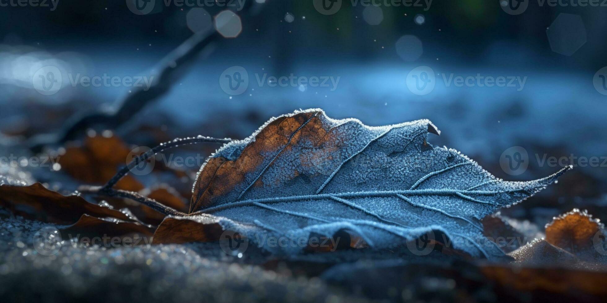frysning blad på vinter- från löv, ai genererad foto
