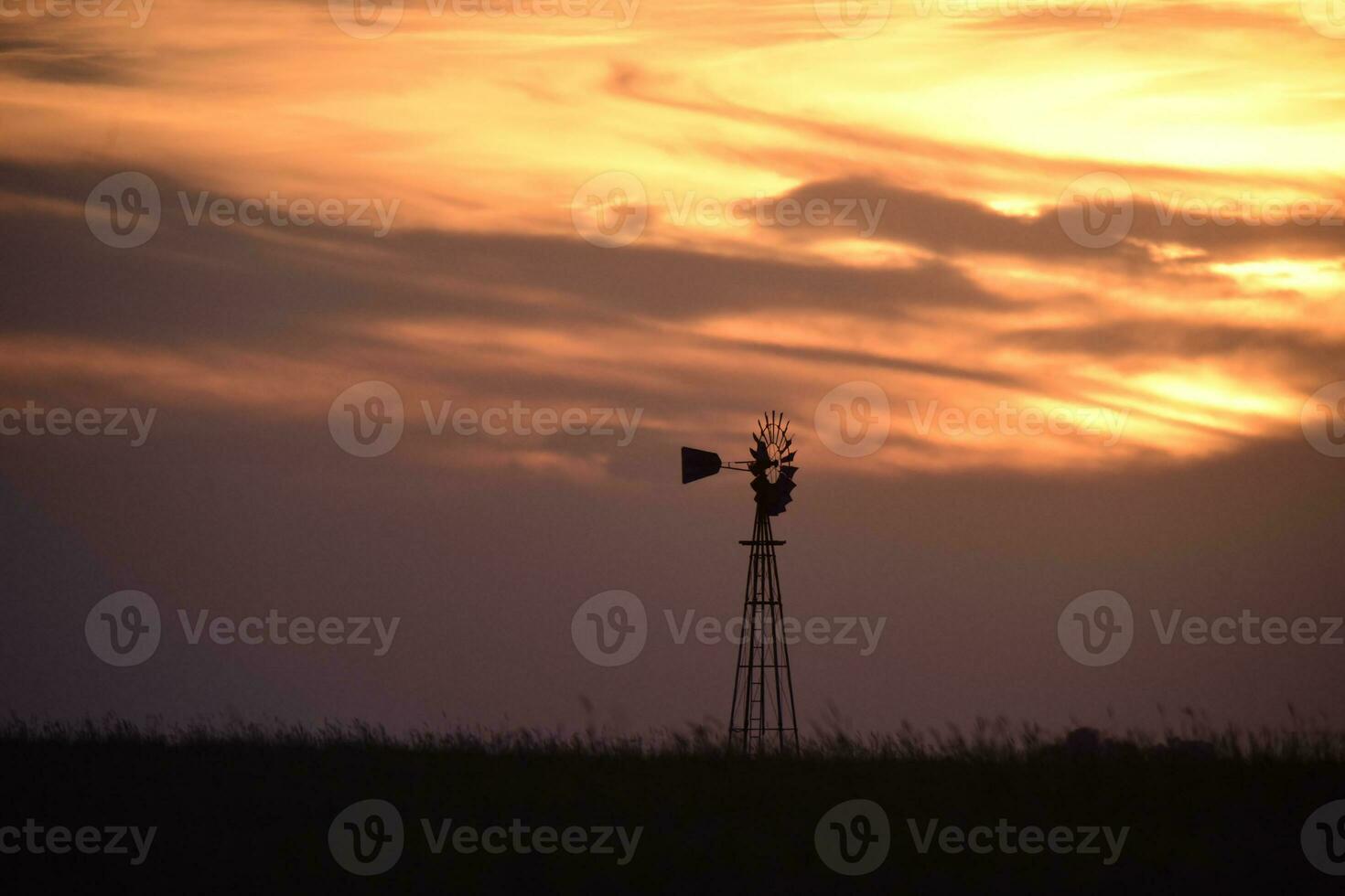 väderkvarn i de fält, på solnedgång, pampas, argentina foto